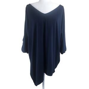 Lane Bryant Women's Blue Asymmetrical Hem Shirt Top V-Neck Stretchy Sz 18/20